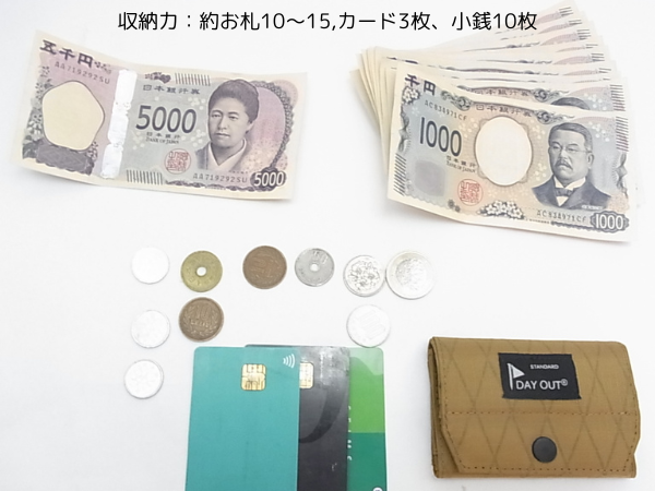 財布に実際に入るお金の枚数を説明(お札10枚カード3枚小銭10枚)